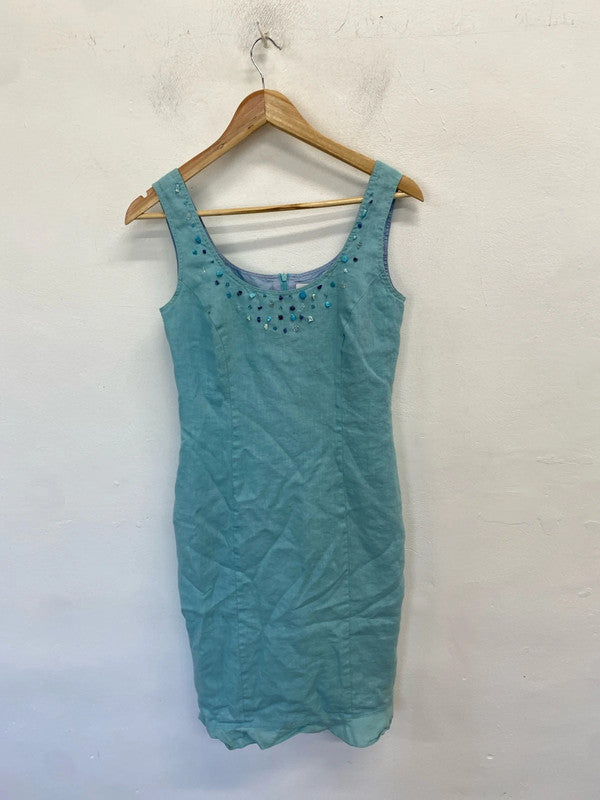 Stunning gerard darel blue gem neck midi dress UK 10 MM005