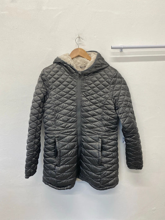 Fabulous Steve Madden silver quilted puffer jacket faux fur lining UkL (16) MW001