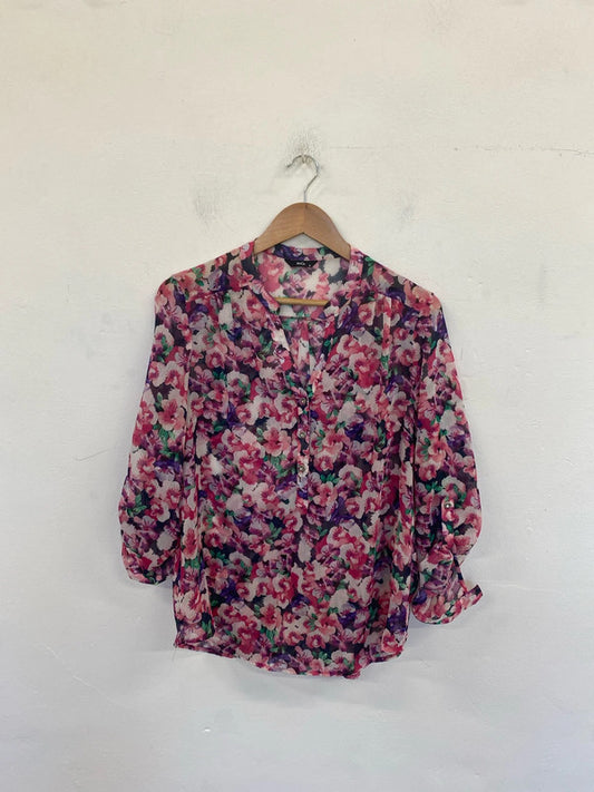 M&Co Elegant Pink Floral Sheer Blouse UK 16 RR002