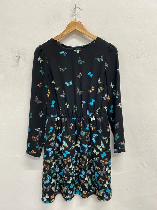 Lovely oasis blue black butterfly dress UK 10 JA002