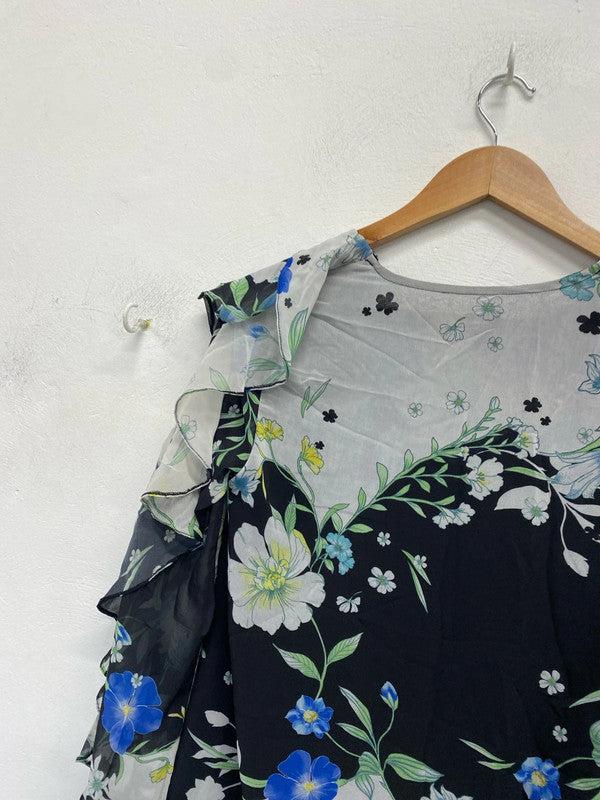 Lovely river island black white blue frill UK 8 KM004