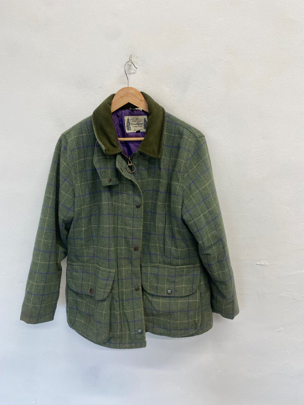 Stunning WoodGreen Utility wool Jacket UK 14 Khaki checked KR559