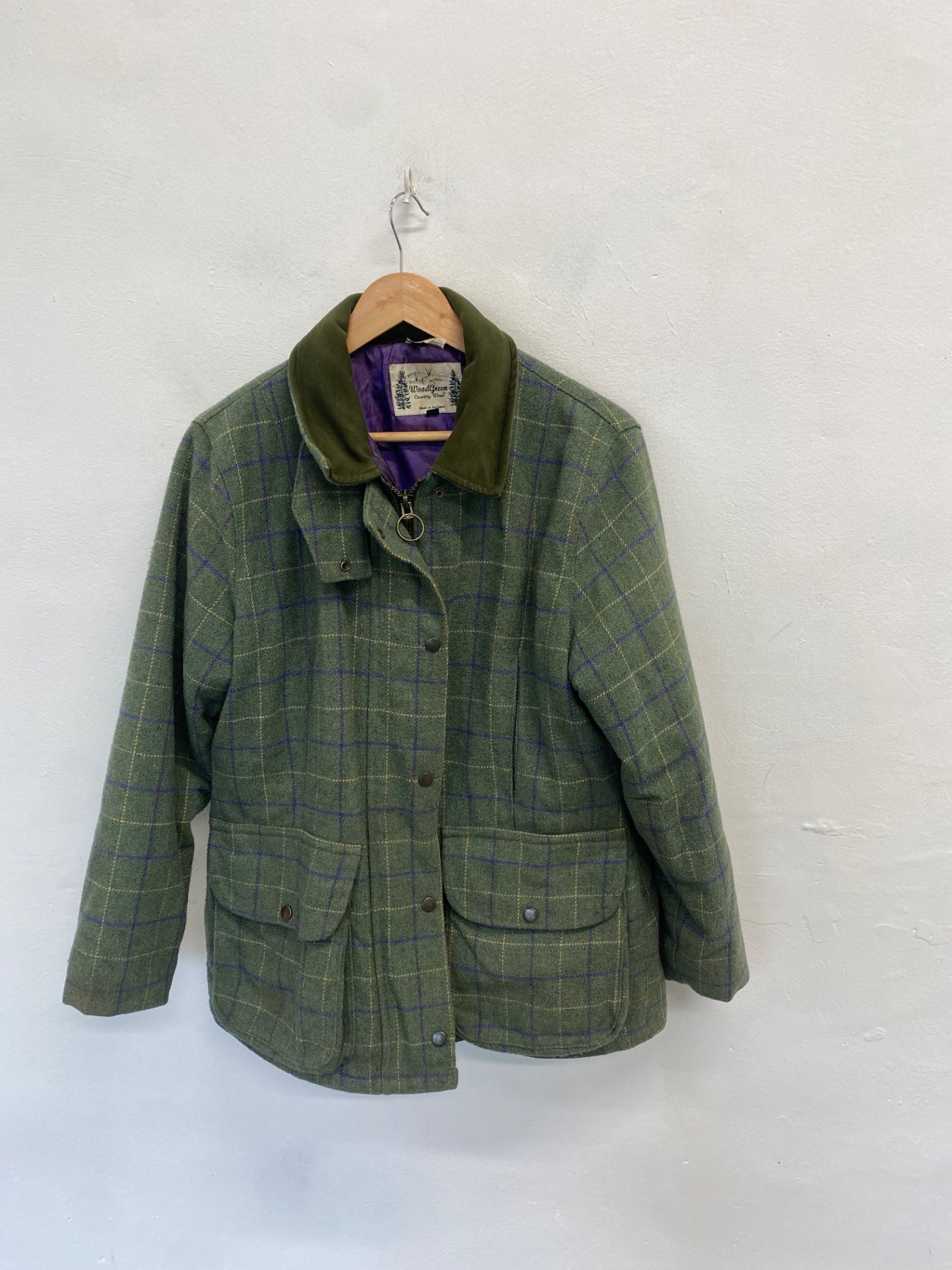Stunning WoodGreen Utility wool Jacket UK 14 Khaki checked KR559
