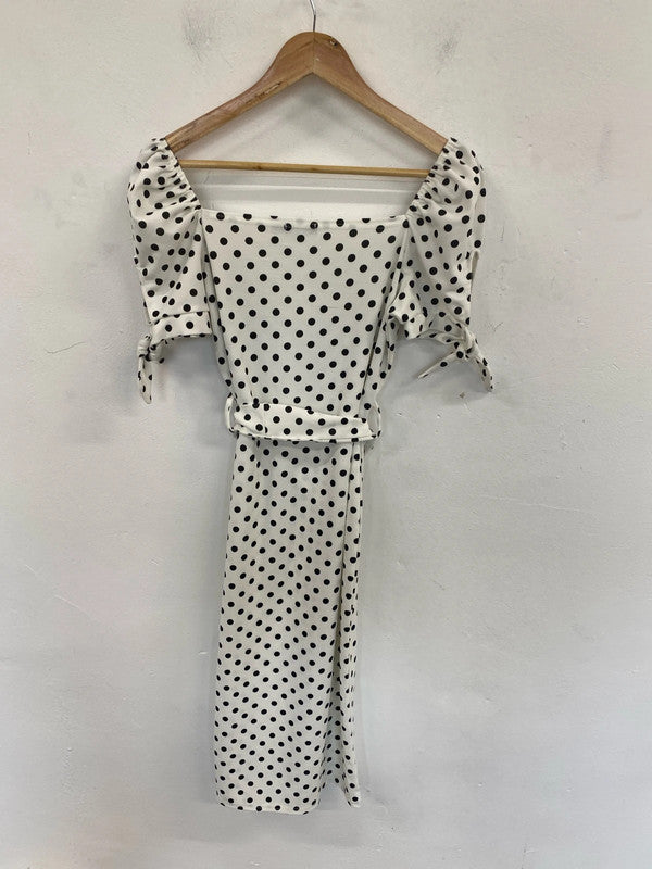 Boohoo Chic White & Black Polkadot Midi Dress UK 12 MB001