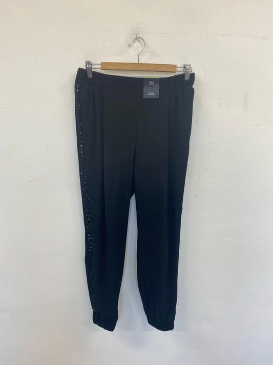 M&S Fabulous Black High Rise Tapered Sequin Trousers UK 12 Short JP001