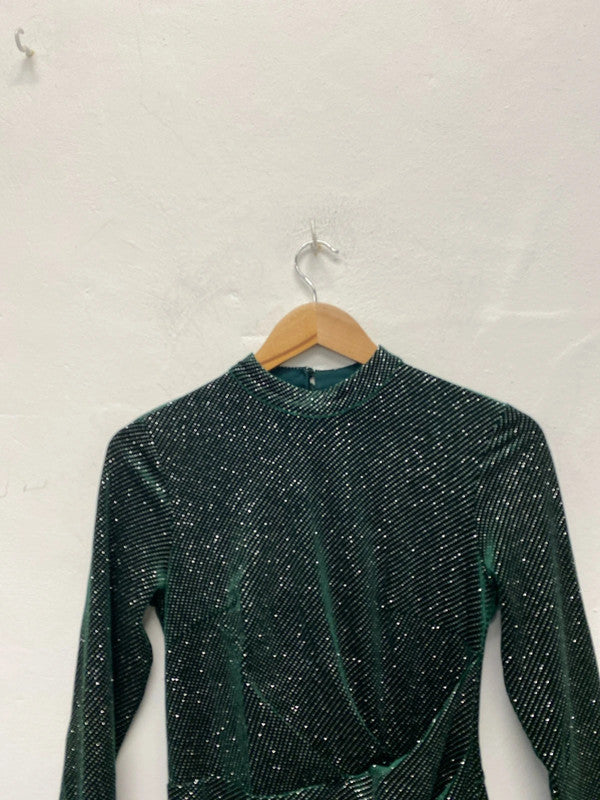 Fabulous Lipsy Evening dress Uk8 Forest Green sparkles KM004