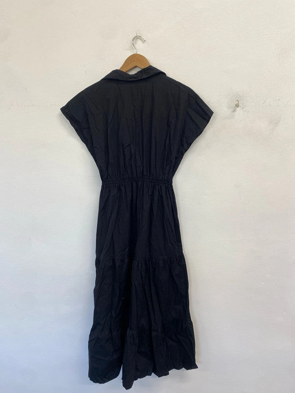 Lovely Zara black cotton midaxi dress UK M LB004