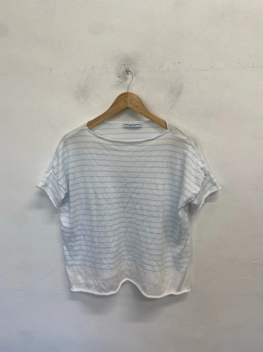 Lovely blue white stripe tshirt fabbrica del cachemire UK S NN001
