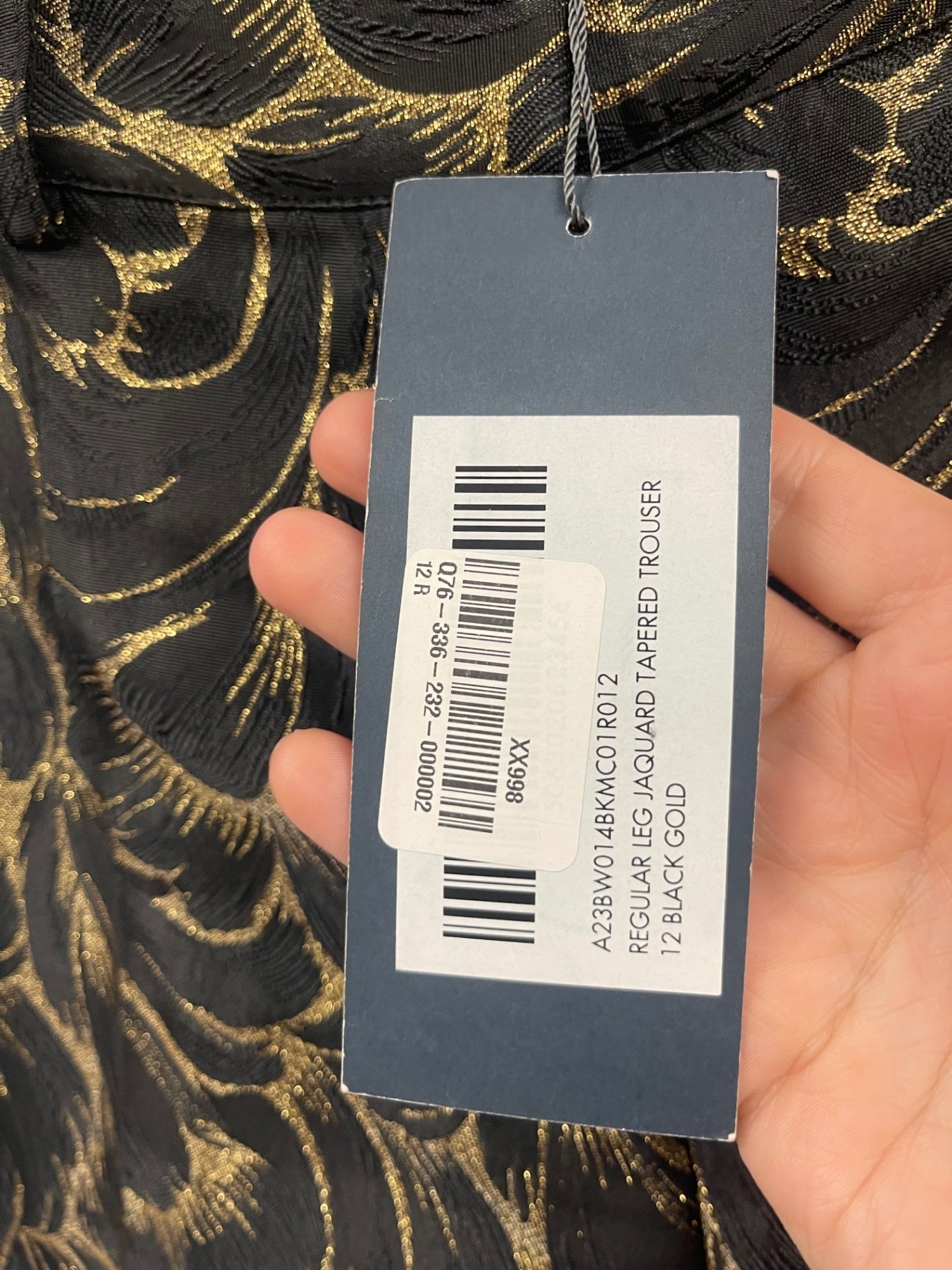 Fabulous Sosandar jacquard tapered Pants UK12 Black and Gold KC528