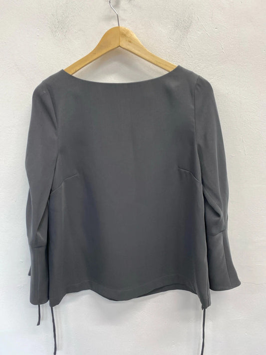 Fabulous Mint velvet soft Grey bell sleeve top Uk12 ruched SG090