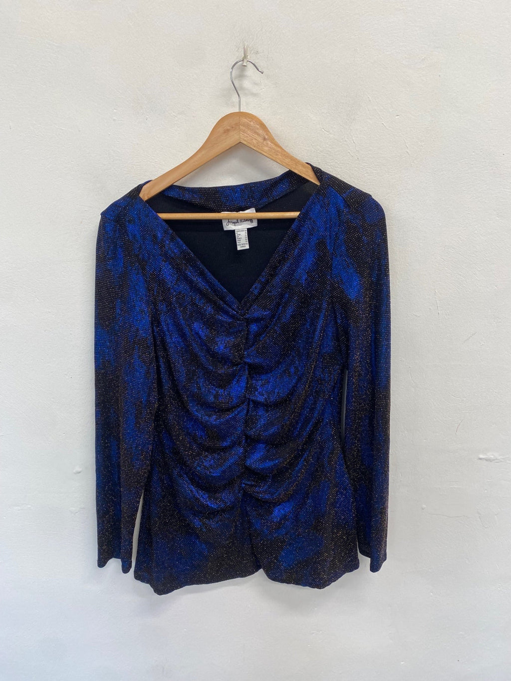 Stunning Joseph Ribkoff Blouse UK 16 Blue metallic sparkle ruched SO560