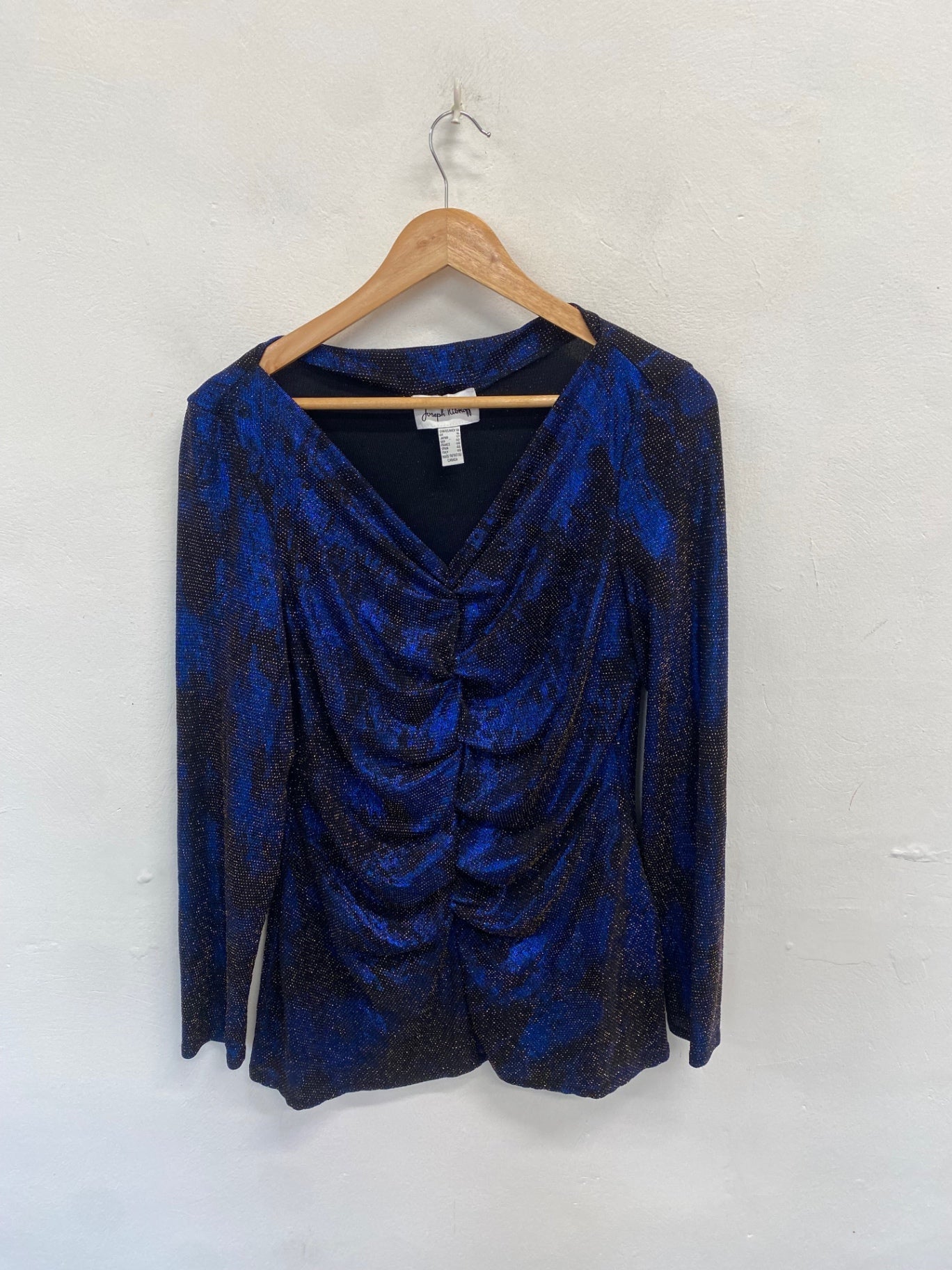 Stunning Joseph Ribkoff Blouse UK 16 Blue metallic sparkle ruched SO560