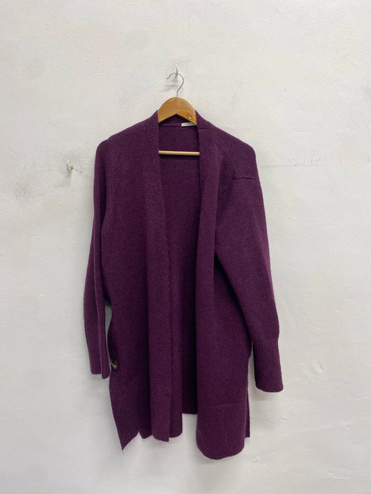 Lovely Tu plum longline wool knit cardigan UK 14 JW002