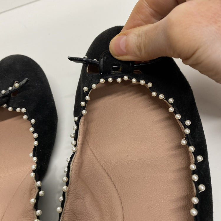 Marc Jacobs Leather Velvet Pearl Embellished Soft Ballet Pumps Uk8 EUR 41 CN001