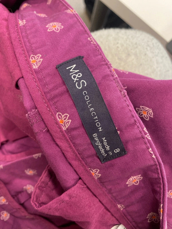 Lovely m&s purple floral pattern trousers cropped UK 8 MM005