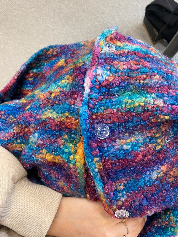 Lovely vintage multi colour knit cardigan reversible Y2K MM005