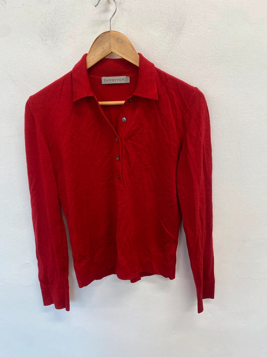 Stunning turnover red wool jumper 1/4 button UK S MM005