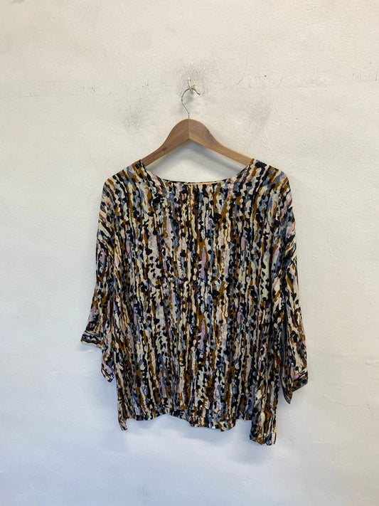 Lovely masai brown blue pattern tunic UK M EG002