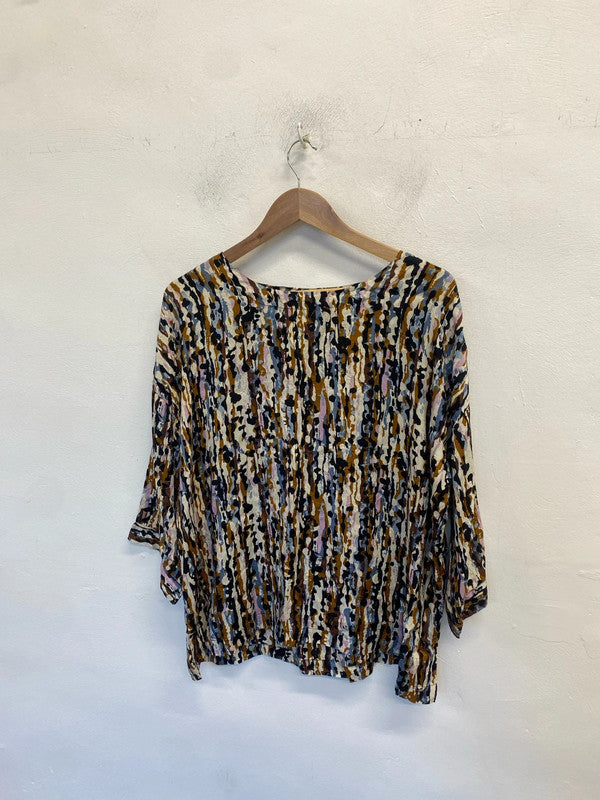 Lovely masai brown blue pattern tunic UK M EG002