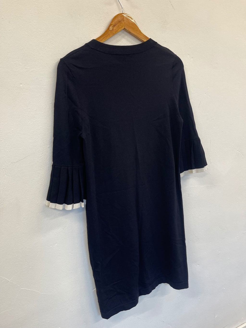 Fabulous COS Fine knit Bell sleeve Dress UKS Navy White trim SA514