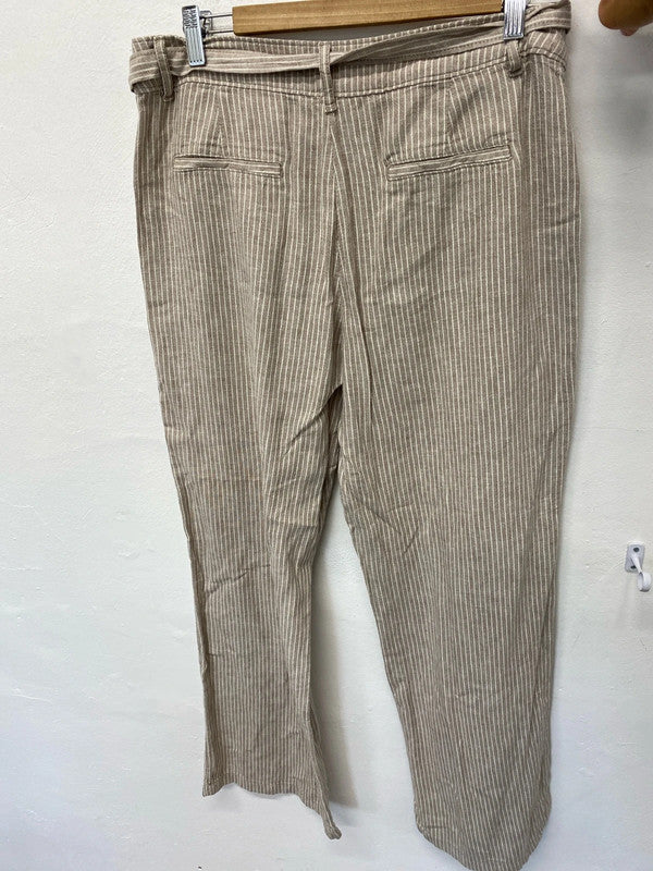 Stunning hessian striped linen blend wide leg trousers Uk12 R TU KW002