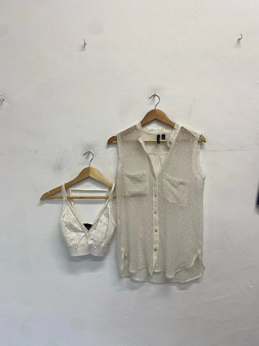 Stunning duo blouse bralette white mango river island UK 6 # 7 JA001