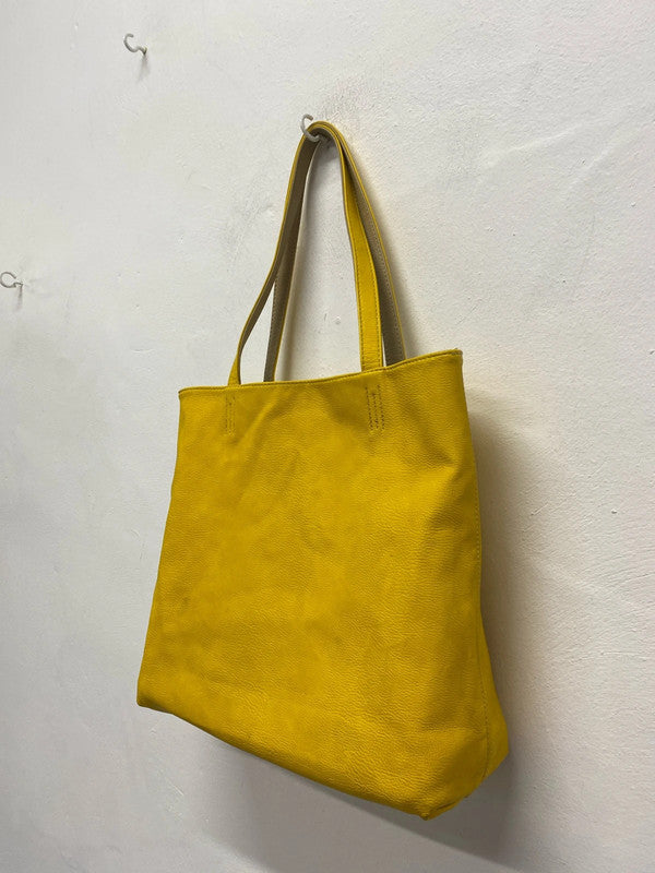 Fabulous Oversized tote Italian sunshine Yellow reversible Taupe handbag NN001