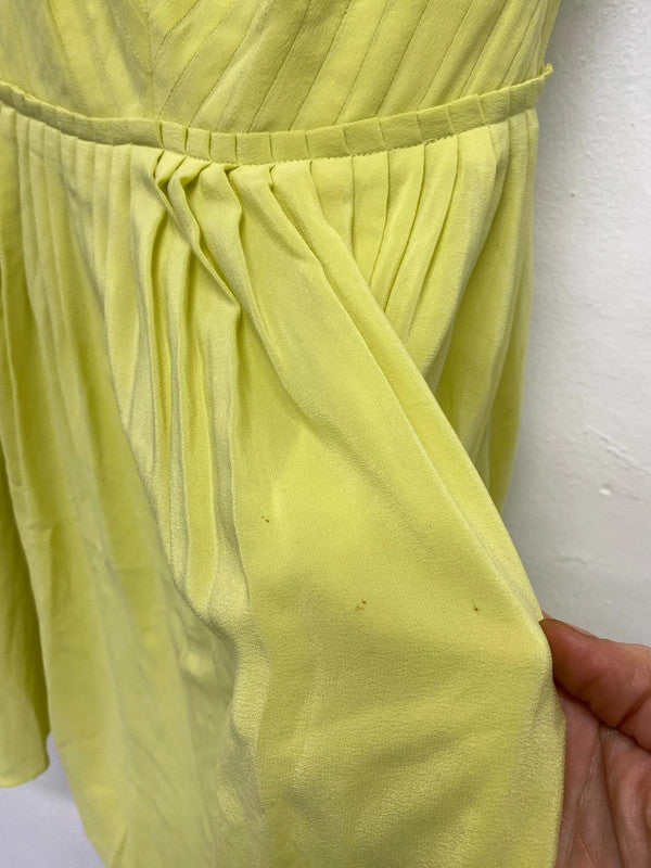 Fab Reiss Leia neon yellow fit flare  pure silk occasion dress UK6 SD002