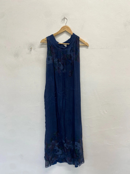 Lovely collezione gaia silk navy floral dress UK M MM005