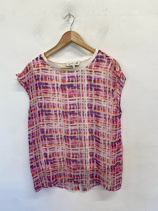 Stunning damsel in a dress silk pink purple pattern tunic top UK 14 KM005