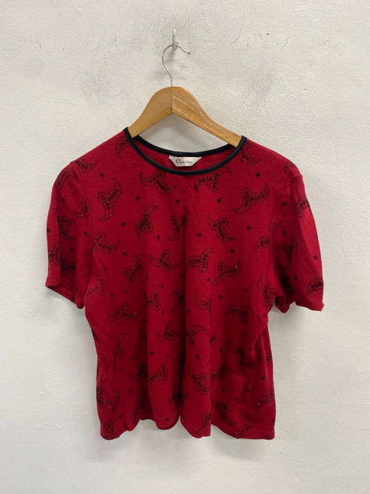 Lovely classics red black sparkle Diamante pattern top UK XL JW002