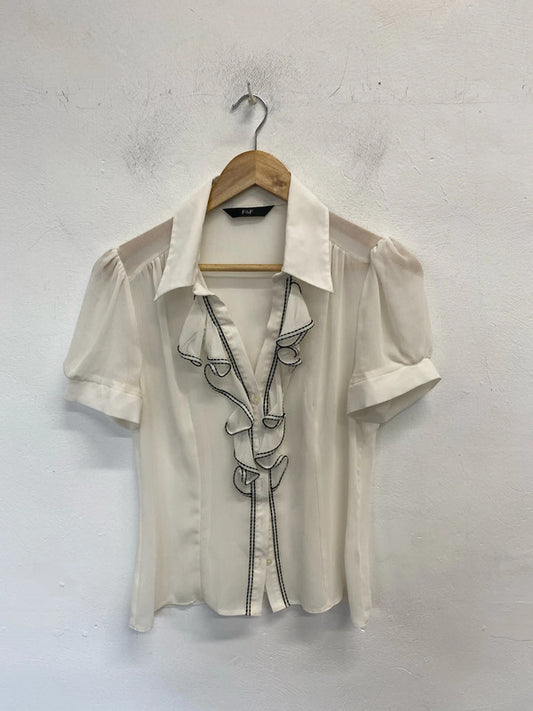 Stunning F&F cream semi sheer black frill blouse UK 10 KA001