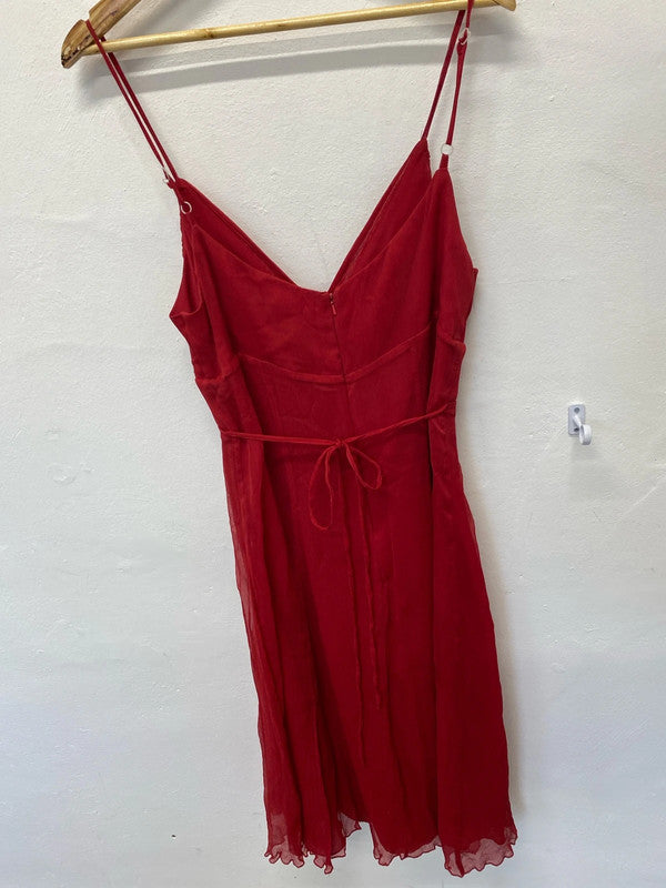 Fabulous Kookai Red silk dress Uk16 romantic Spanish flair LG006