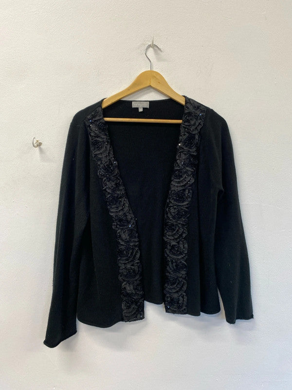 Fabulous Per Una black cardigan with stunning floral design uk 16 KD001