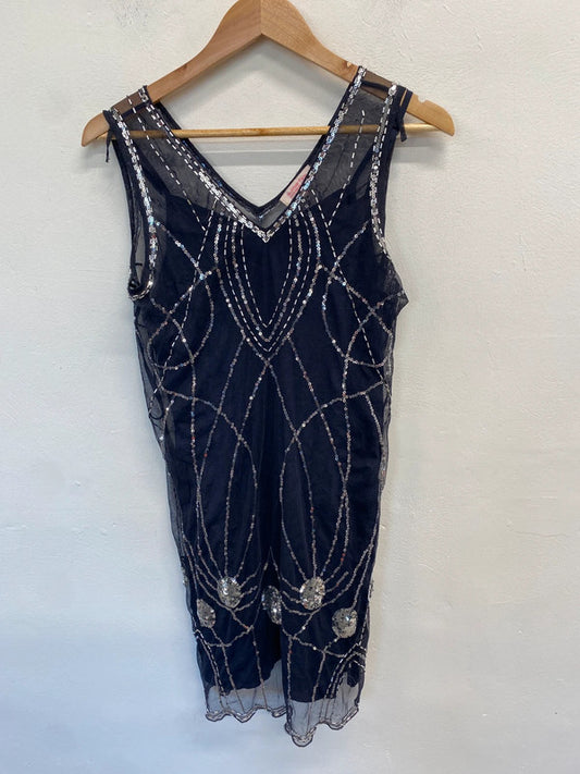 Lovely butterfly by Matthew Williamson beaded navy dress with slip UK 8 RF001