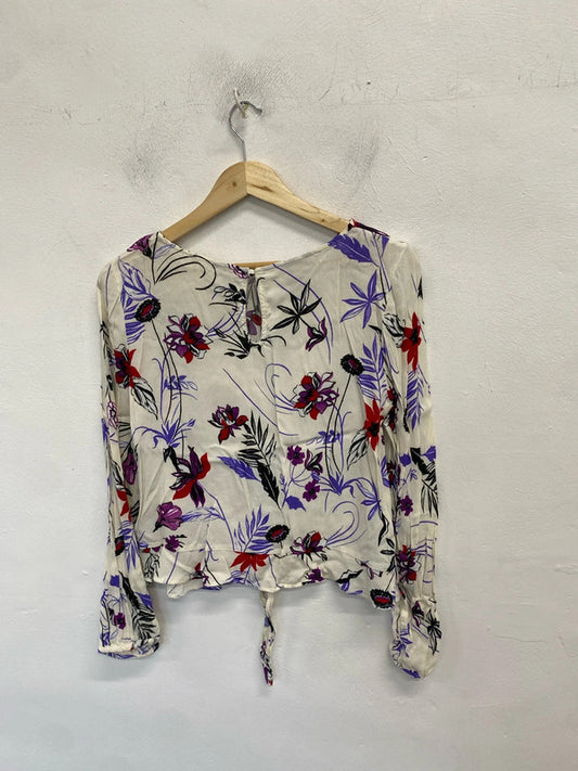 Lovely mango purple cream floral blouse UK L LB005
