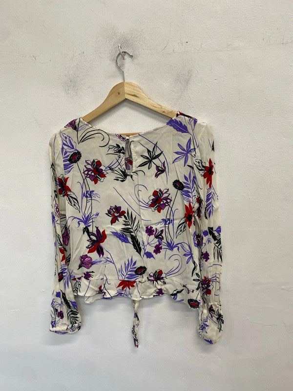 Lovely mango purple cream floral blouse UK L LB005