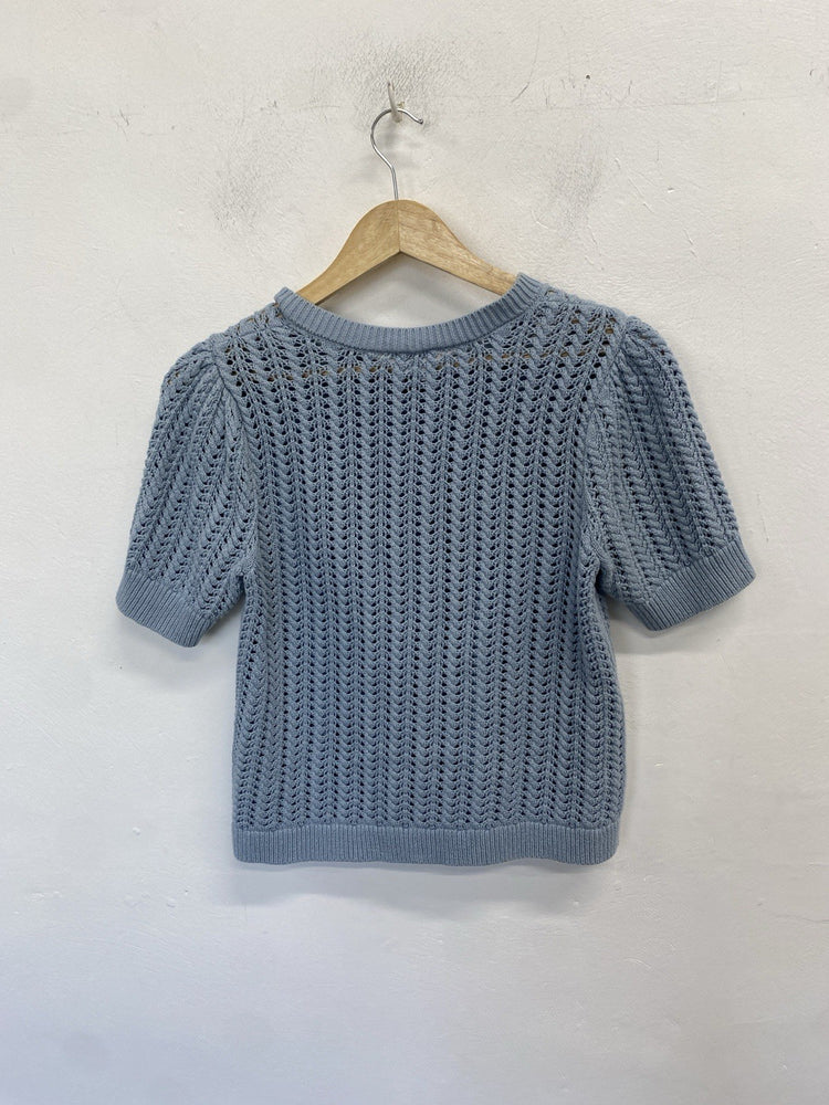 Stunning Cabi Baby Blue Crochet Cardigan UK S HS001