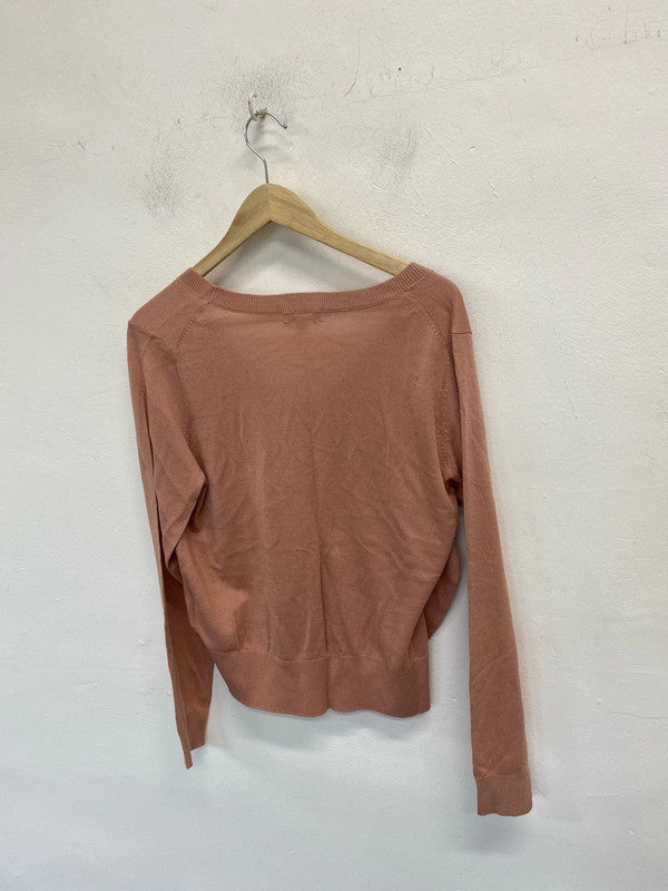 Lovely H&M peach v neck jumper UK L KM003