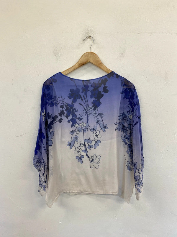 Phase Eight Elegant Blue & White Floral Ombré Blouse Size S WLH01