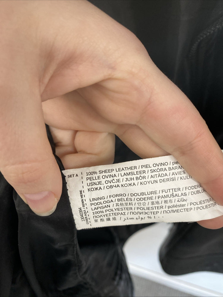 Mango Mens Black Sheep Leather Biker Jacket Size M DF002