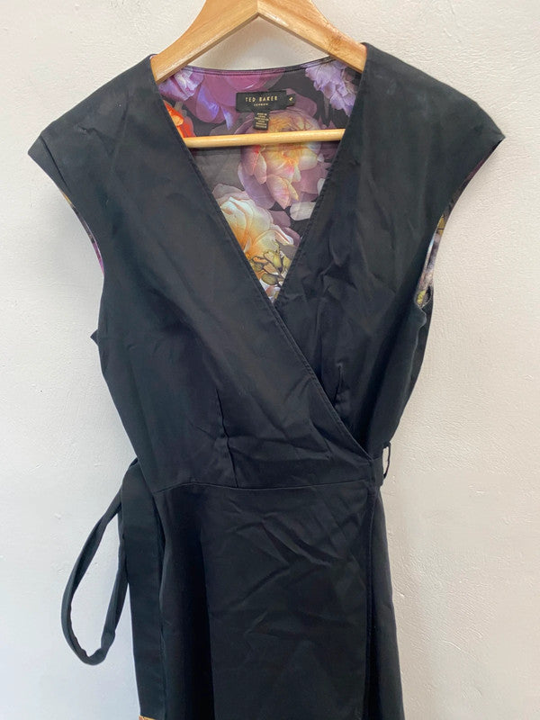 Lovely Ted baker sigorni black wrap dress midi UK 14-16 KN003