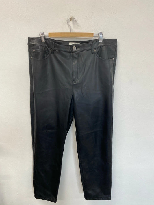 M&S Stylish Black Faux Leather Straight Cut Trousers UK 20 Long RM002