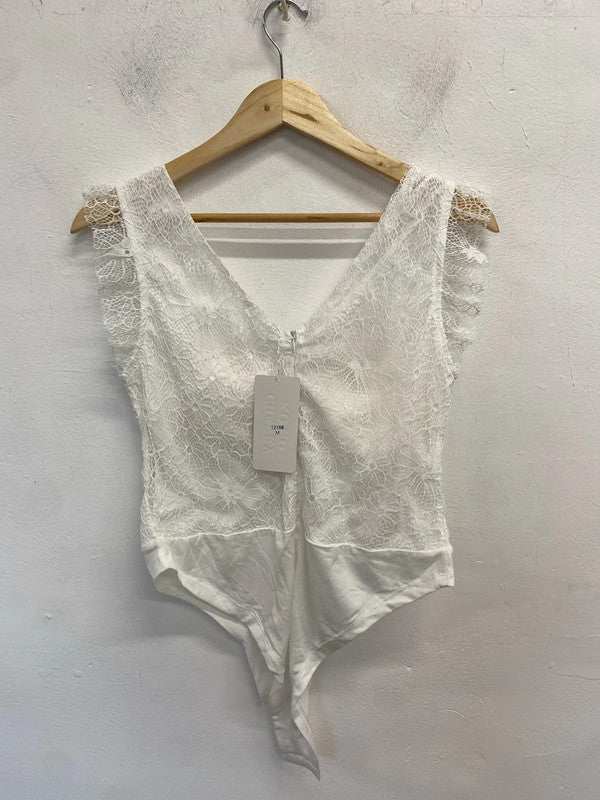 Lovely cherry koko white lace bodysuit UK M GK002