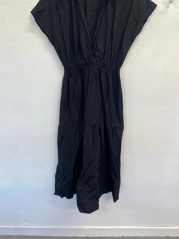 Lovely Zara black cotton midaxi dress UK M LB004