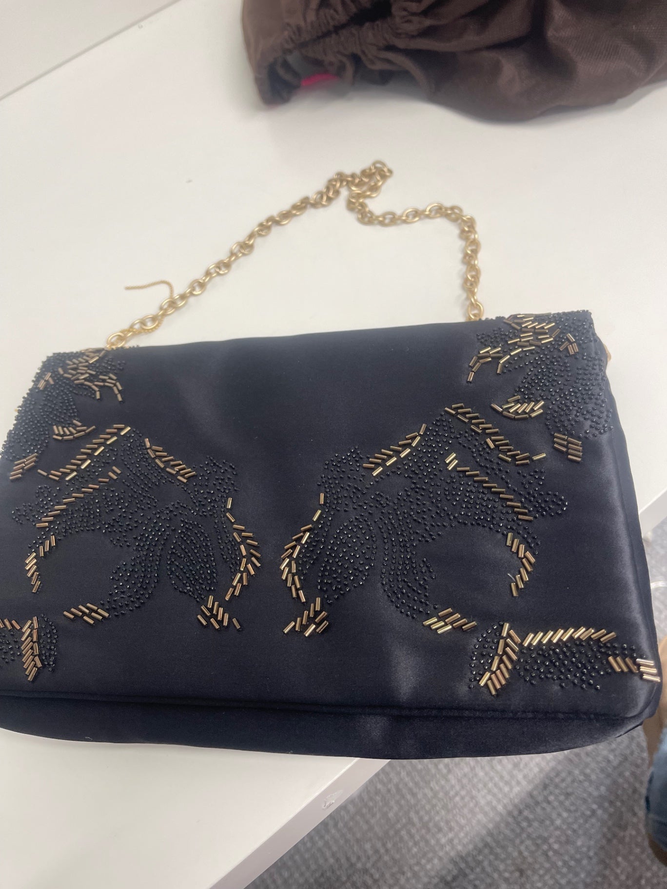 Stunning Shanghai Tang Handbag evening ornate Black & Gold Pure Silk FM547
