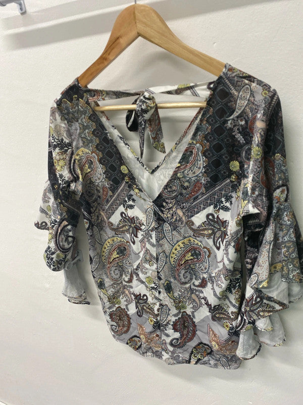 Fabulous River Island paisley top flared sleeves UkS KM004