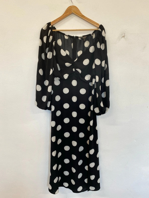Lipsy London Stylish Black & White Polka Dot Midi Dress UK 14 GW001
