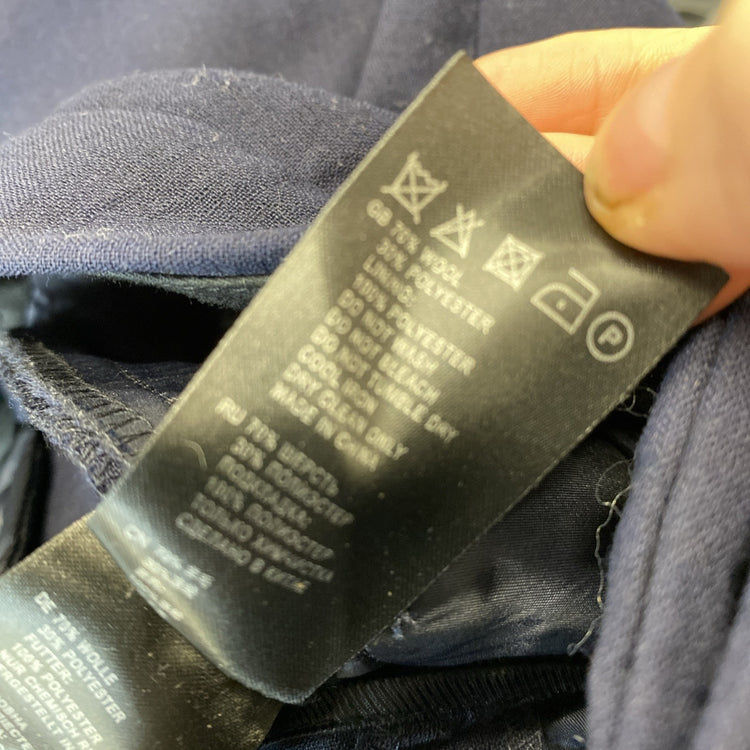 Designer REISS Faulkner trousers size 6 Navy slim leg Wool Blend HDR01