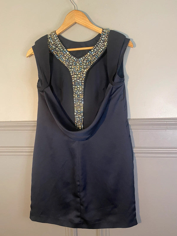 Absolutely stunning Coast New Graciella Dress backless Diamante strap Uk8!Navy KR002